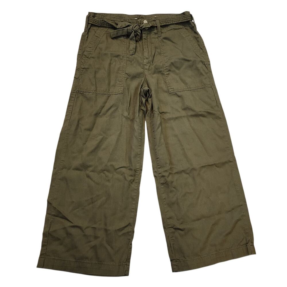Seven7 Womens Wide Leg Capri Pants Size 4 Green Mid Rise Tie Belt Twill